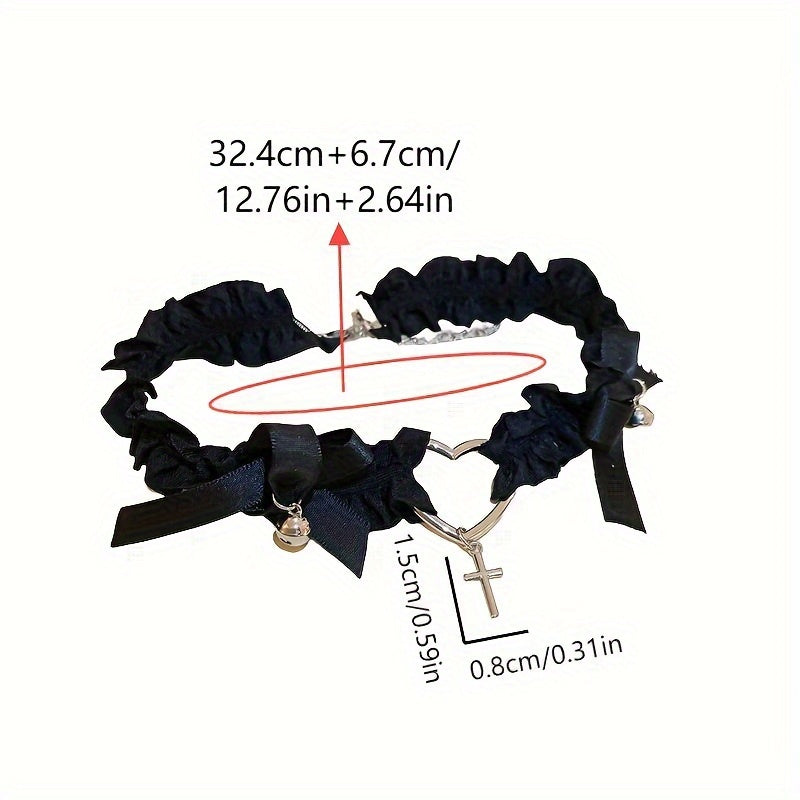 Pleated Elastic Fabric Heart Cross Necklace
