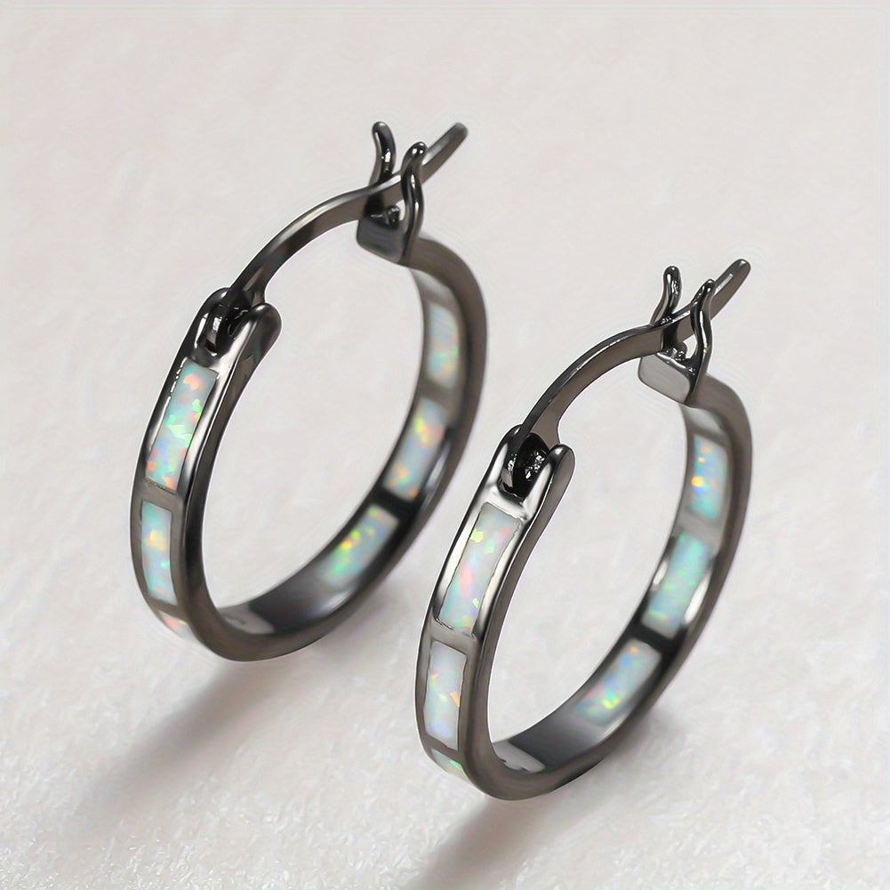 Vintage Boho Opal Hoop Earrings