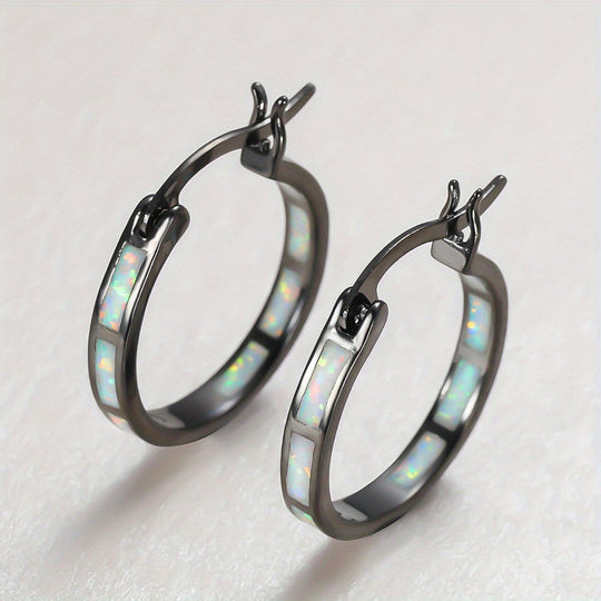 Vintage Boho Opal Hoop Earrings