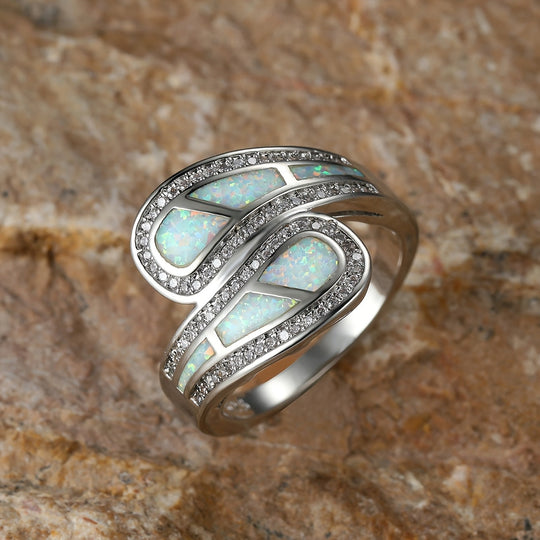 Boho Vintage White Opal Stone Ring