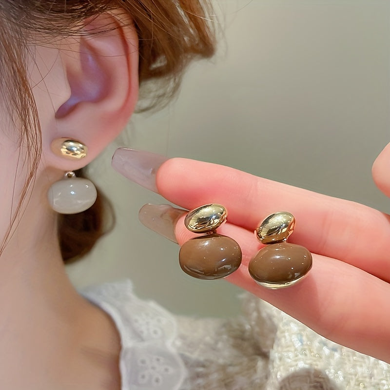 Oval Shape Enamel Dangle Earrings