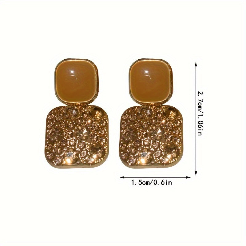 Square Dangle Earrings with Sparkling Rhinestones