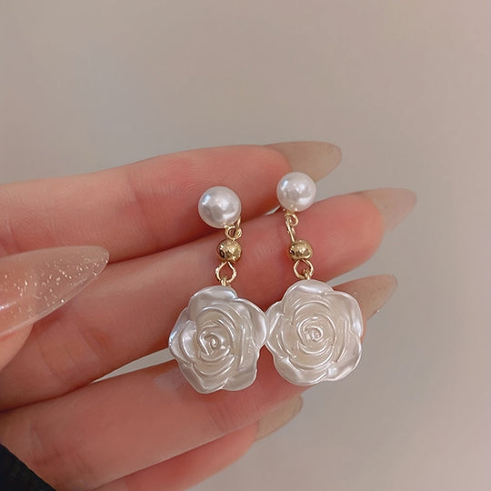 Rose Flower Imitation Pearl Earrings