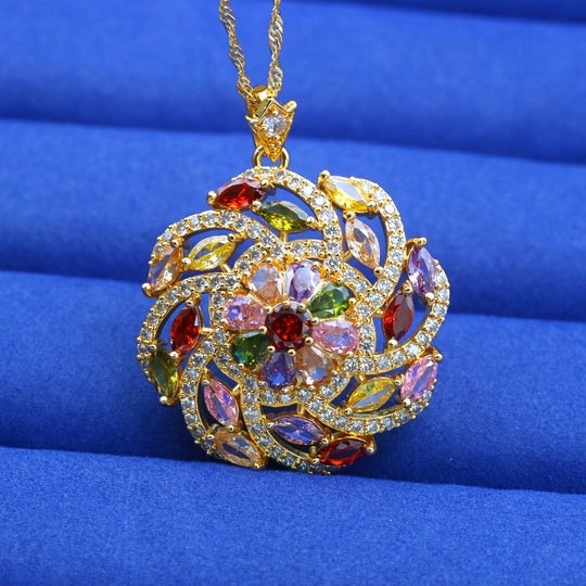 Elegant Multicolor Cubic Zirconia Pendant Necklace