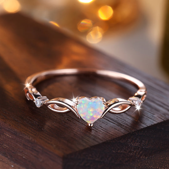 Elegant S925 Cubic Opal Heart Ring