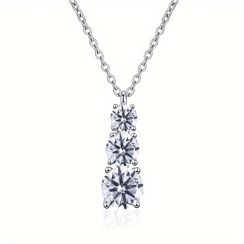 Full Moissanite Pendant Silver Necklace