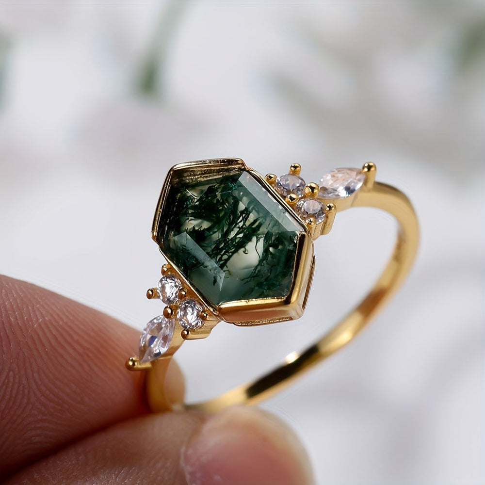 Natural Moss Agate Ring