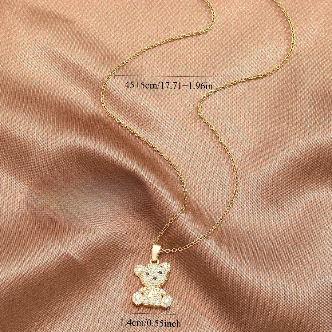 Cute Bear Zirconia Pendant Necklace