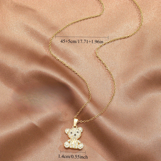 Cute Bear Zirconia Pendant Necklace