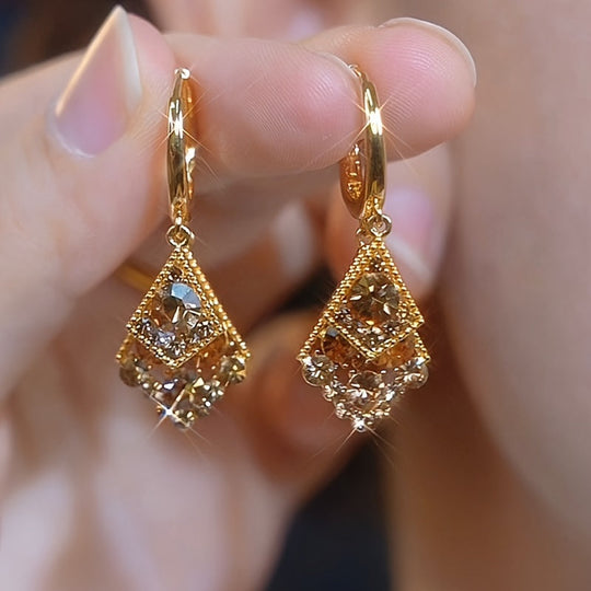 Elegant Bling Quadrilateral Pendant Earrings