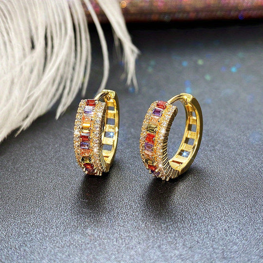 Trendy Topaz & Zirconia Hoop Earrings