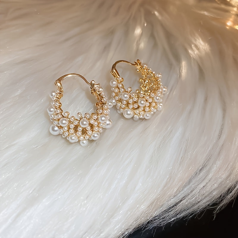 Hollow Flower Basket Earrings with Faux Pearls