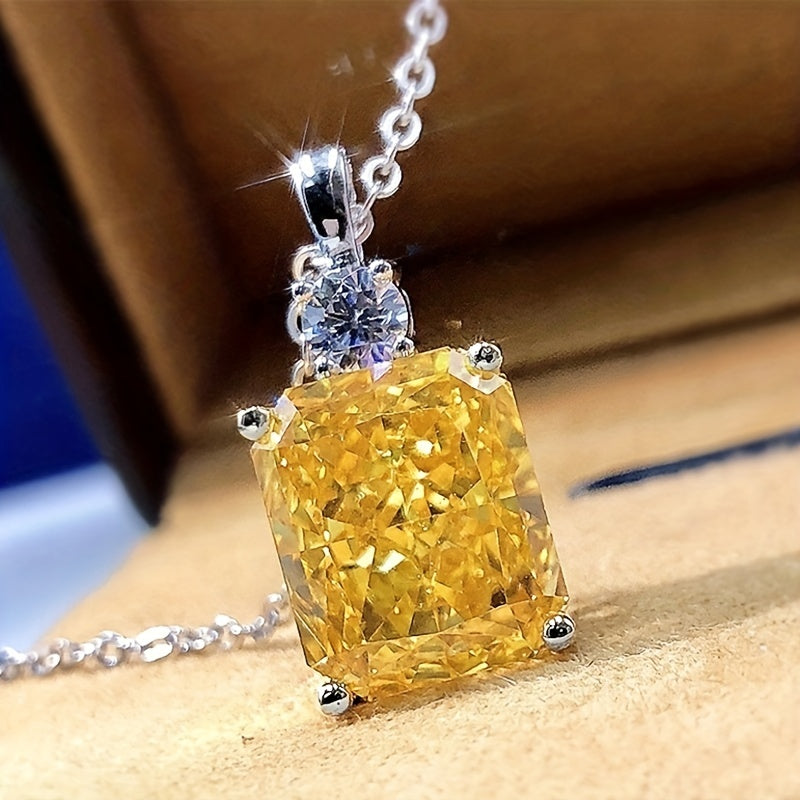 Trendy Square Yellow Zirconia Pendant Necklace