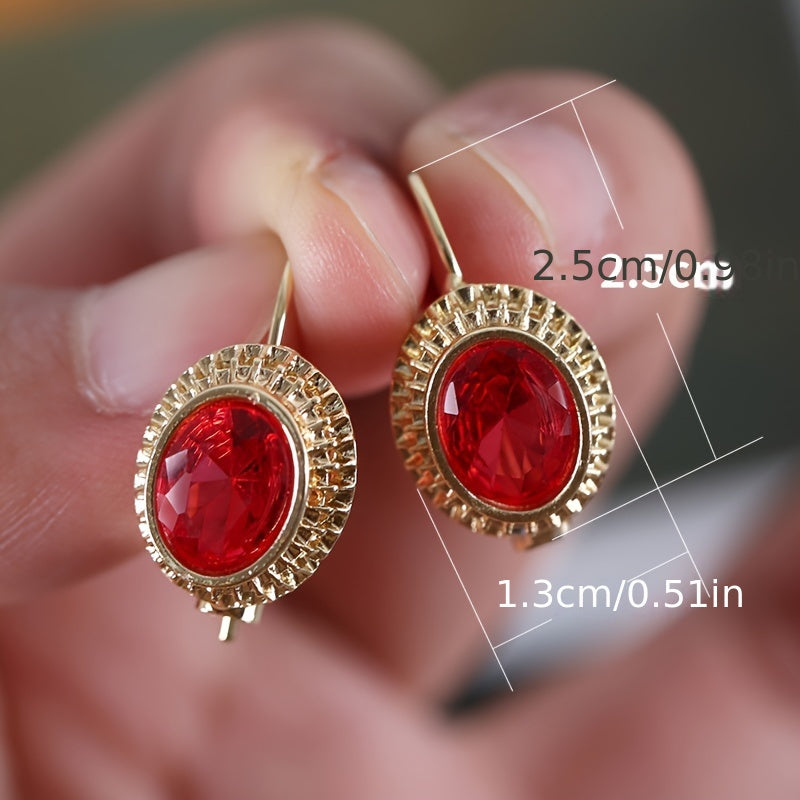 Vintage Oval Red Zirconia Earrings