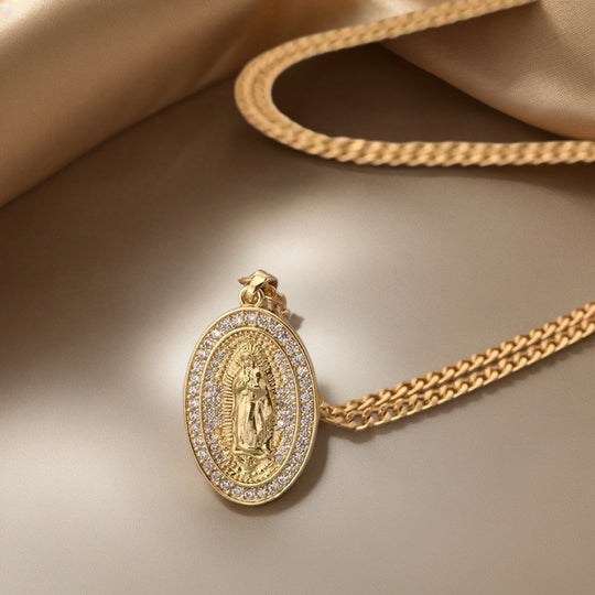 Oval Religious Zirconia Pendant Necklace