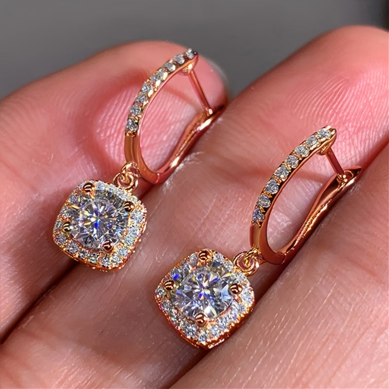 Stylish Square-Shaped Zirconia Drop Earrings