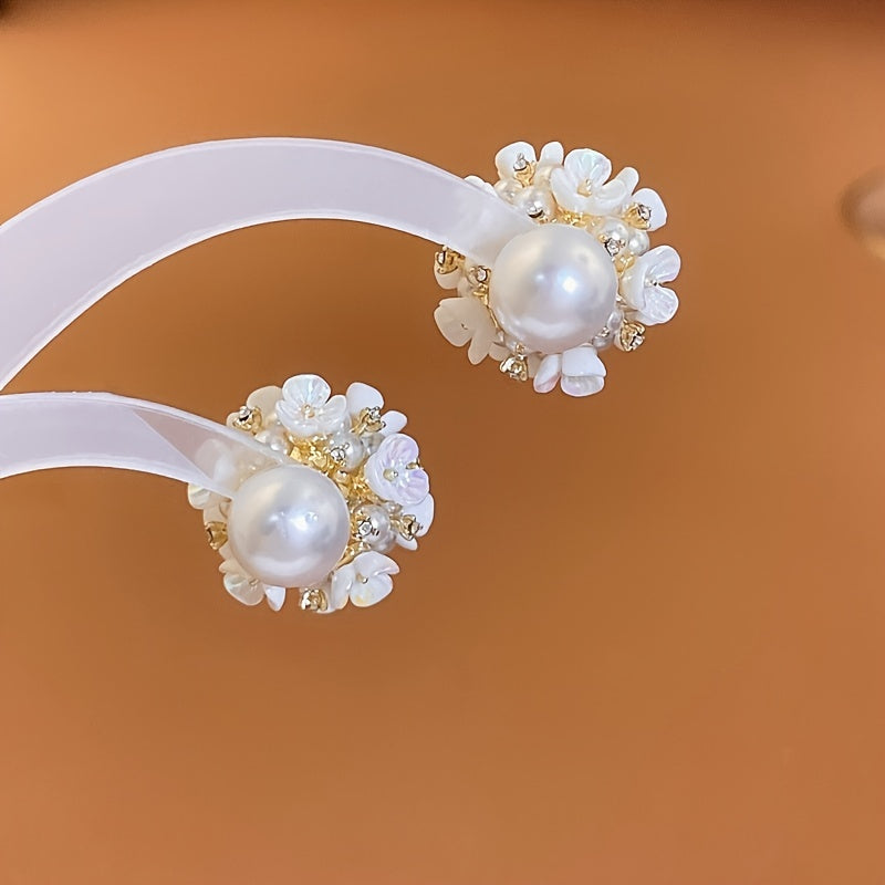 Flower Faux Pearl Ball Earrings