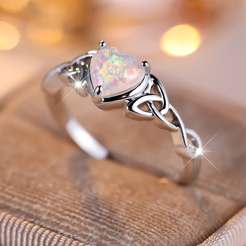 Coquette Style Opal Heart Promise Ring