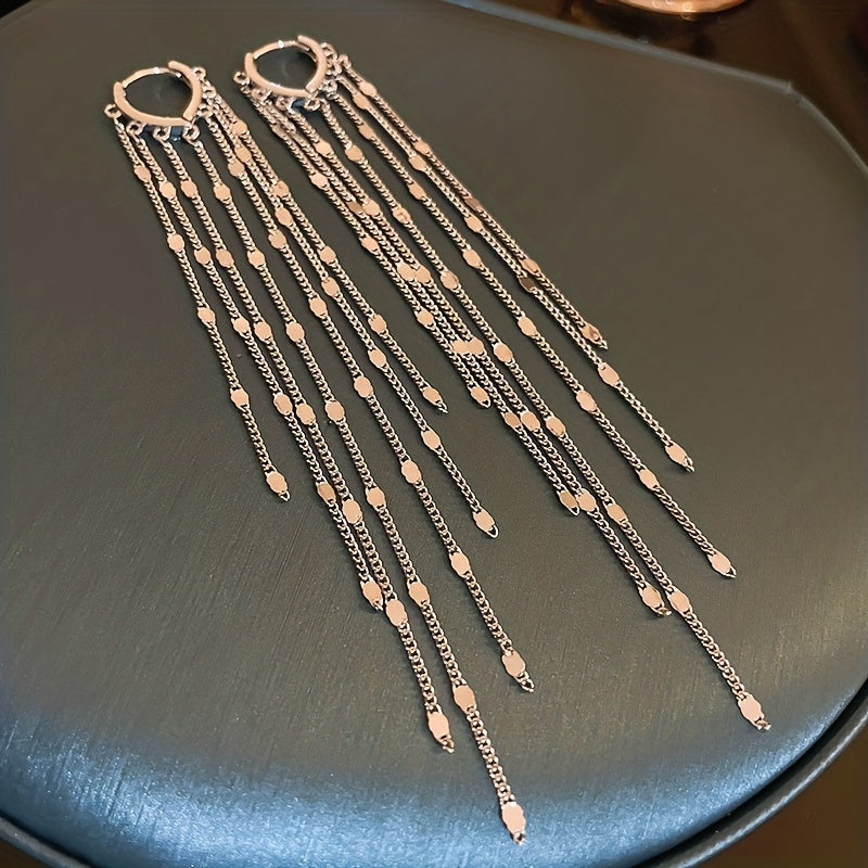 Oval Golden Earrings With Shiny Tassels