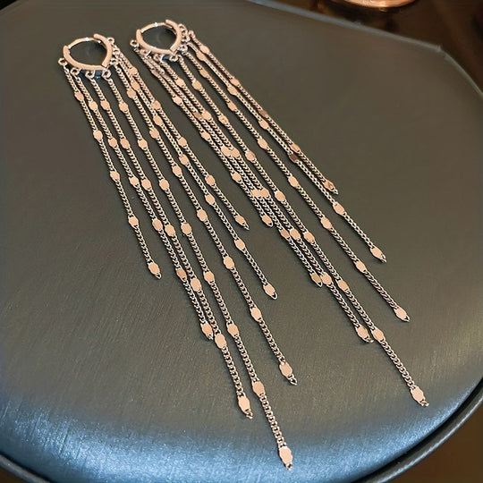 Oval Golden Earrings With Shiny Tassels