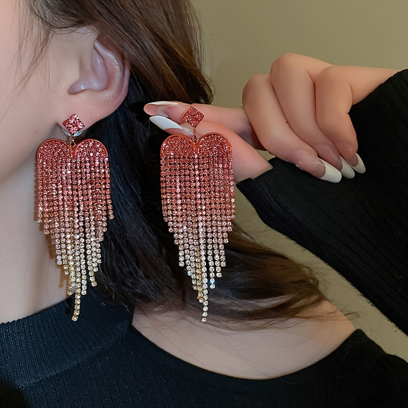 Glittering Rhinestone Tassel Earrings