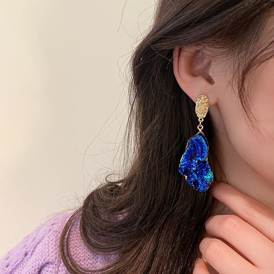 Irregular Blue Wrinkle Texture Drop Earrings