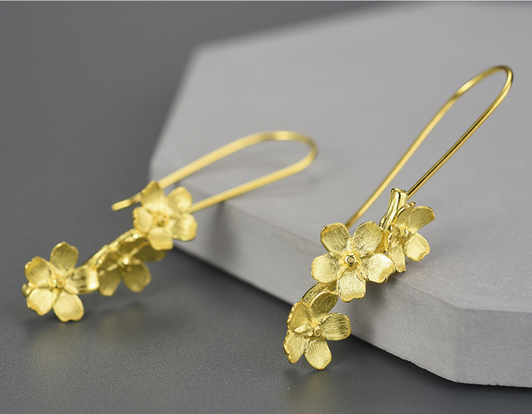 Forget-me-not Flower Long Dangle Earrings