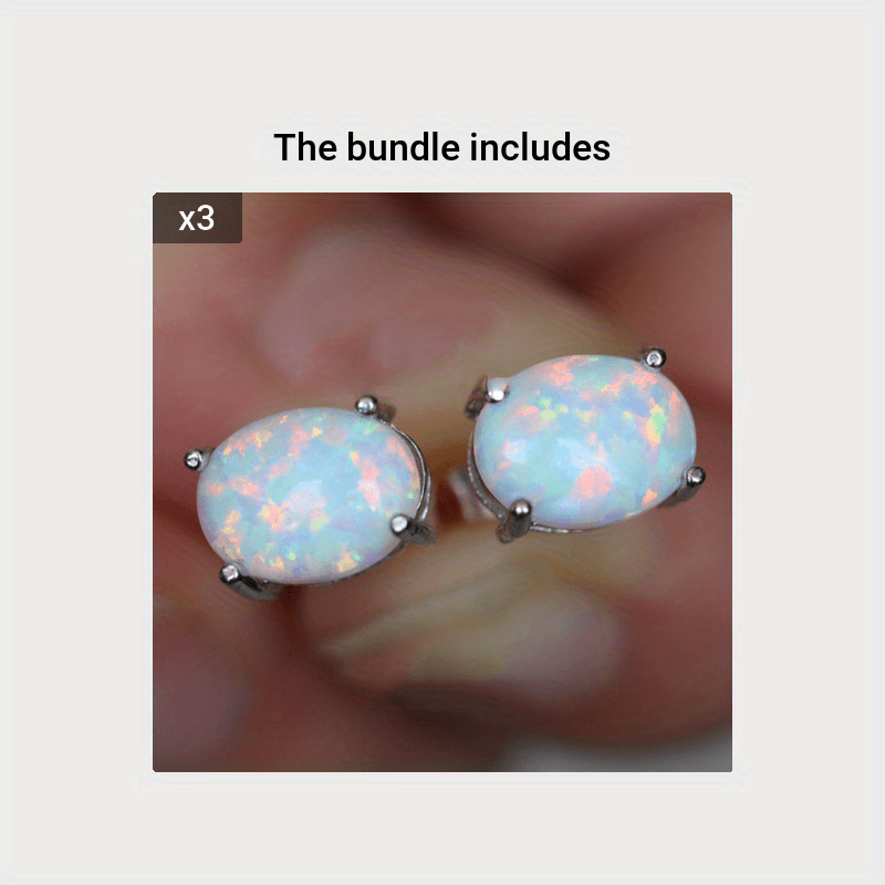 Trendy Oval Opal Stud Earrings