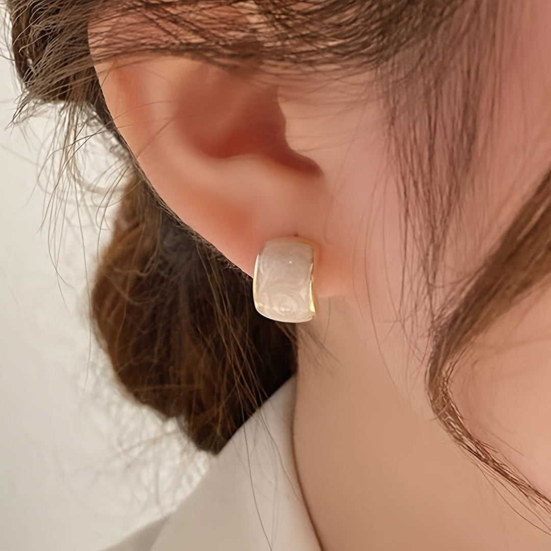 White Square French Style Earrings