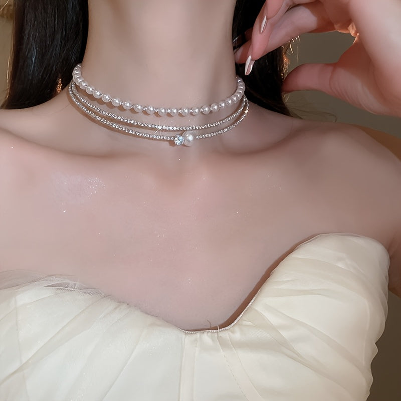 Multi-Layer Pearl Crystal Choker