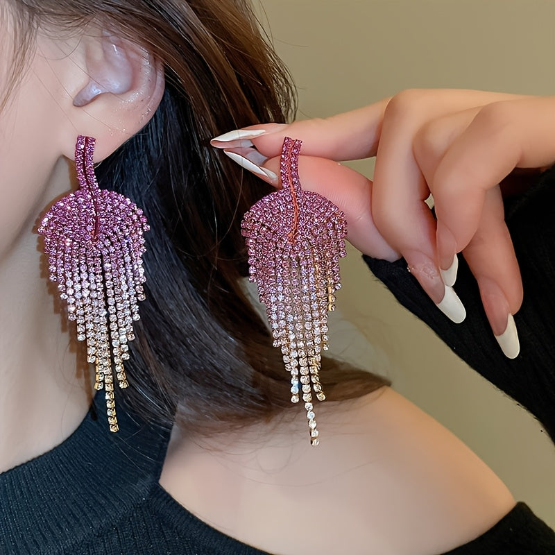 Glittering Rhinestone Tassel Earrings
