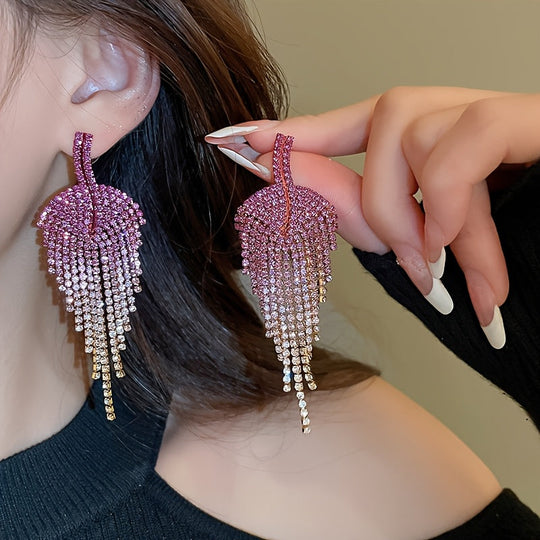 Glittering Rhinestone Tassel Earrings