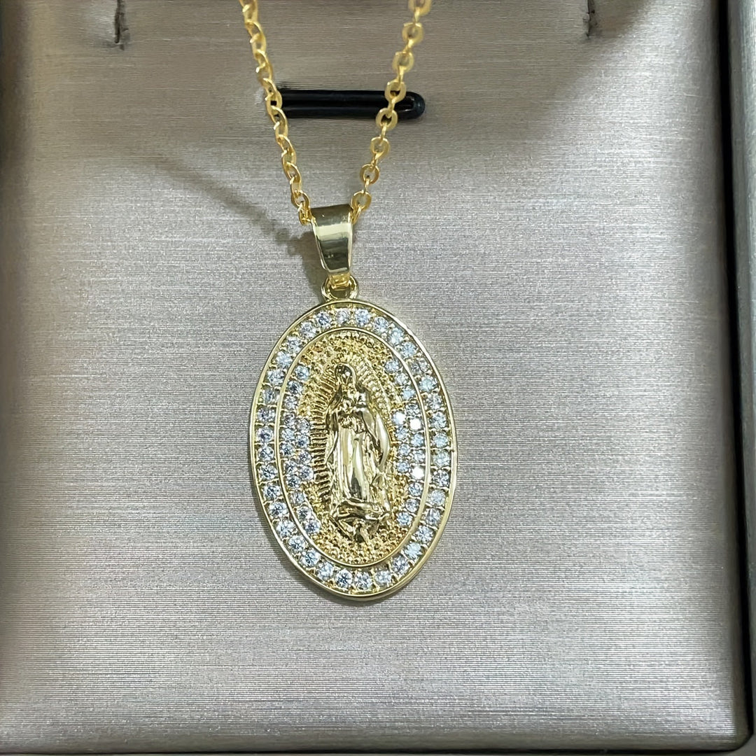 Oval Religious Zirconia Pendant Necklace