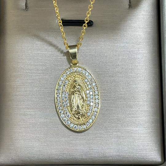Oval Religious Zirconia Pendant Necklace