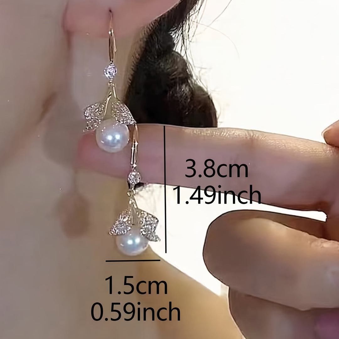 French Leaf & Faux Pearl Drop Earrings