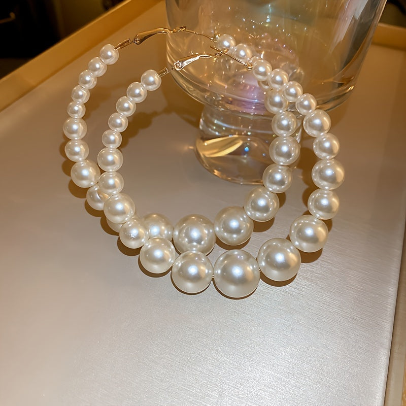 Faux Pearl Decor Hoop Earrings