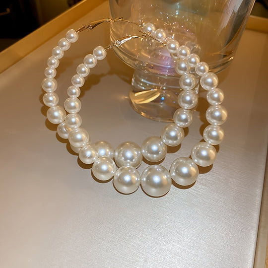 Faux Pearl Decor Hoop Earrings