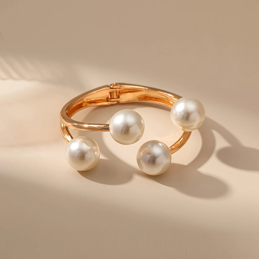 Elegant Golden-Tone Faux Pearl Bracelet