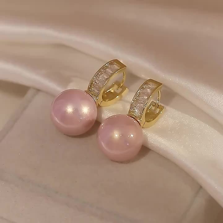 Vintage Pink Pearl Zirconia Earrings