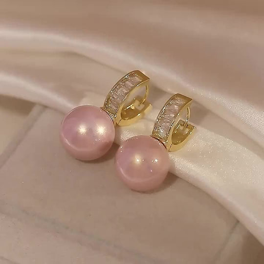 Vintage Pink Pearl Zirconia Earrings