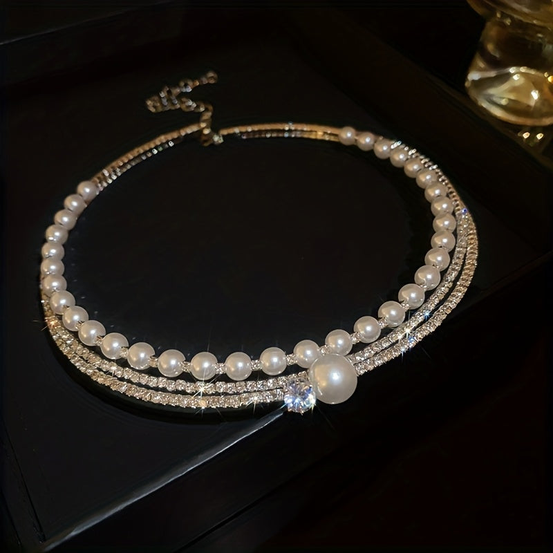 Multi-Layer Pearl Crystal Choker