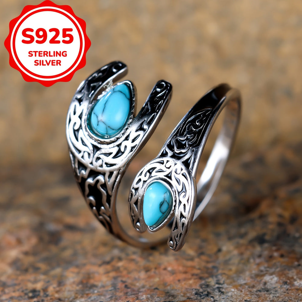Vintage Turquoise Sterling Silver Spoon Ring