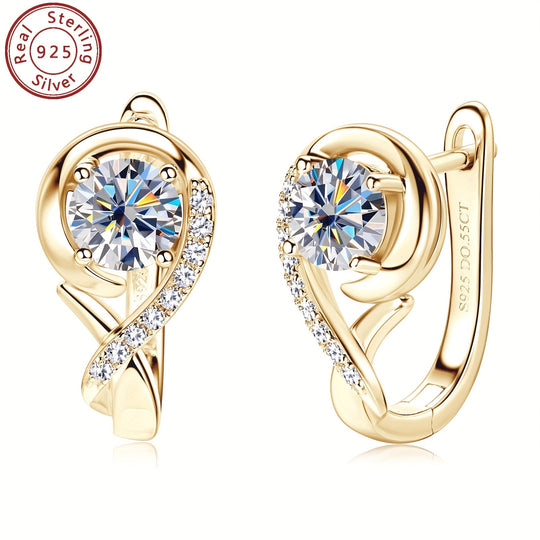 Elegant Moissanite Silver Rose Flower Hoop Earrings