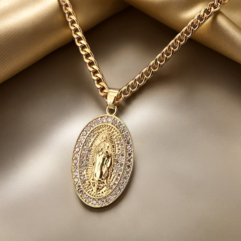 Oval Religious Zirconia Pendant Necklace