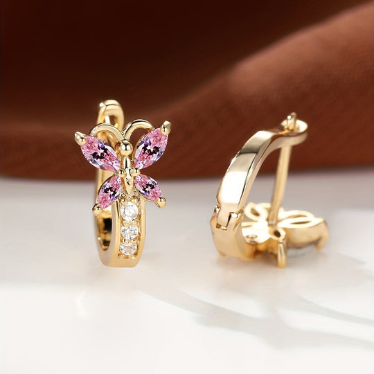 Colorful Butterfly Zirconia Hoop Earrings