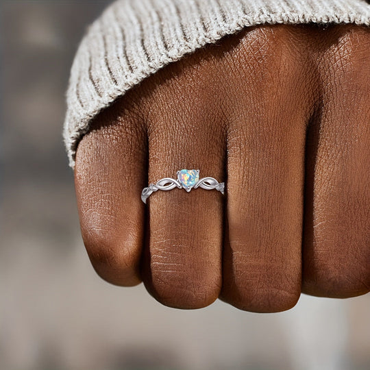 Elegant S925 Cubic Opal Heart Ring