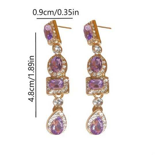 Golden Dangle Earrings with Emerald & Clear Gemstones