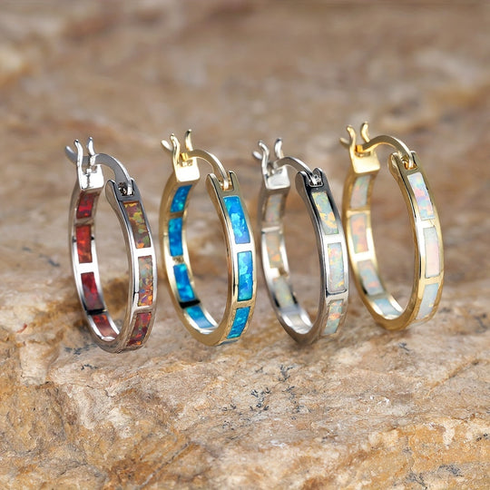 Vintage Boho Opal Hoop Earrings
