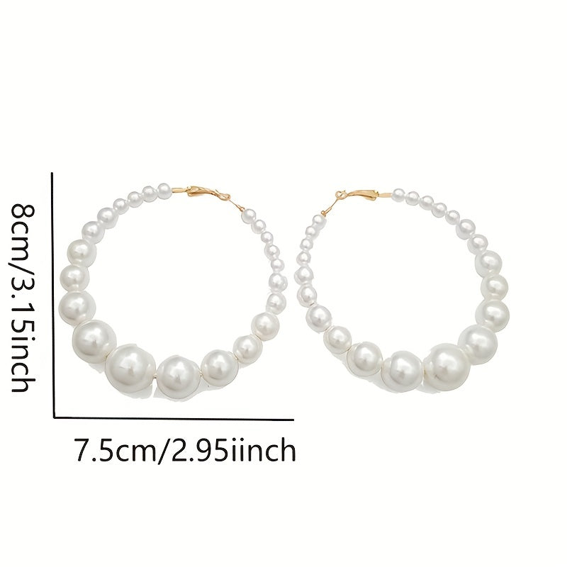 Faux Pearl Decor Hoop Earrings