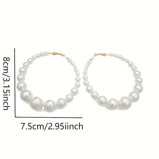 Faux Pearl Decor Hoop Earrings